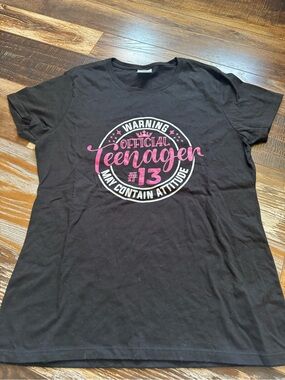 Black "Official Teenager #13" Graphic Tee for Kids